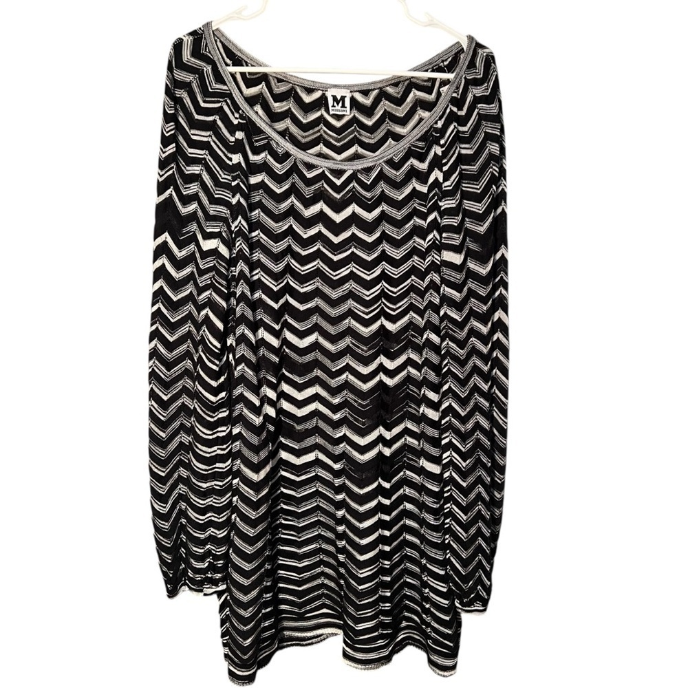 Missoni Women's Sz 46 Loose Knit Dress Black Gray Chevron Semi-Sheer Long Sleeve